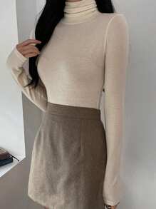 DAZY Women's Casual Solid Color Turtleneck Tight-Fitting T-Shirt, Autumn/Winter