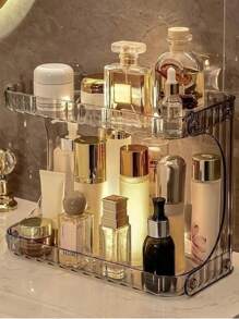 SHEIN 1 件高档浴室梳妆台化妆品香水收纳架梳妆台双层储物架家用护肤品收纳盒简约透明收纳盒 - 彩色 - 查看 1