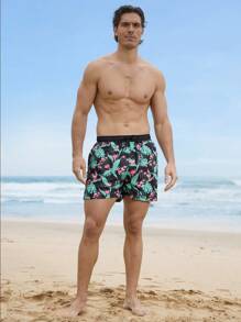 Surfspeed Men's Tropical Plant Print Drawstring Waist Beach Shorts Men Swim Trunks - Multicolor - View 3