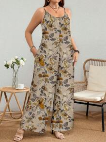 EMERY ROSE 加大码碎花印花宽松连体裤，适合春秋季节和夏季