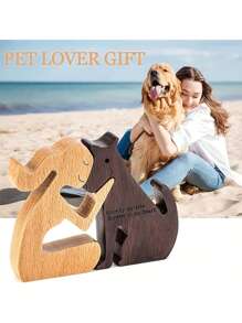 1 Bộ Tượng Chó Bằng Gỗ Thủ Công - Món Quà Hoàn Hảo Cho Người Yêu Chó, Trang Trí Đơn Giản Cho Kệ Phòng Ngủ Và Văn Phòng Tại Nhà - màu nâu - Xem 2