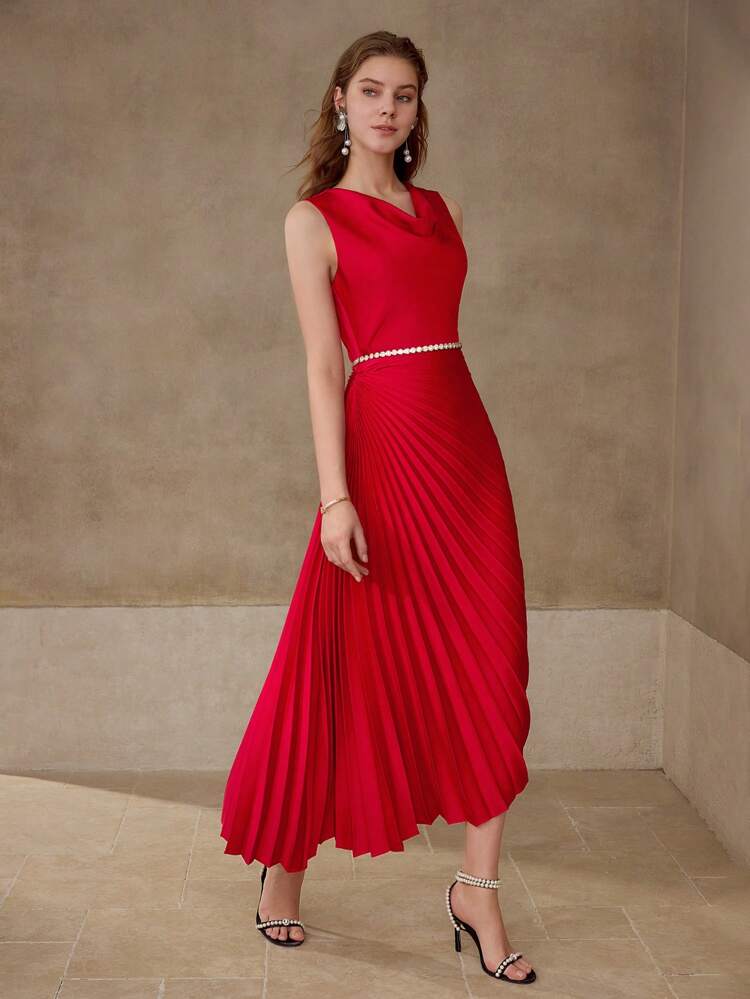 PLEATED ASYMMETRICAL HEM DRESS