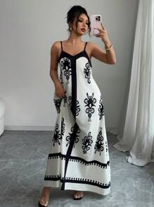 Elenzga Váy suông rộng rãi không tay mới cho nữ có in họa tiết định hình - Nhiều màu - Xem 4