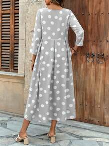 EMERY ROSE 女士圆点印花圆领 3/4 袖口袋连衣裙 - 灰色 - 查看 2
