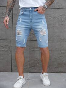 Manfinity LEGND Men's Light Blue Washed Loose Casual Denim Shorts, Urban Chill