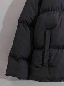 RueChic Men Allover Printed Lining Regular Hooded Padded Coat - Black - View 5