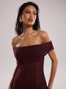 SHEIN BAE Vestido largo de gasa con hombros descubiertos y abertura lateral transparente, para conjunto de verano de playa, vacaciones, vestidos de verano para mujer, ropa de playa, vestidos de playa para mujeres, conjuntos de 2 piezas, ropa occidental para mujer, cubiertas de playa occidentales para trajes de baño, vestidos largos para mujeres