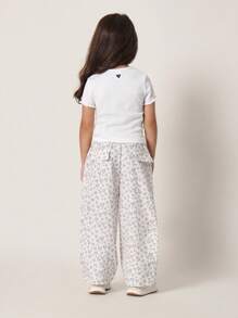 SUMWON Youth Heart Print Wide Leg Track Pants Set Dengan Kaos Bergaris, Pakaian Kasual Pinggang Elastis, Koleksi Pakaian Santai Nyaman dan Elastis untuk Liburan - MultiWarna - View 2