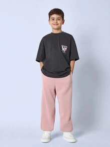 SUMWON Cozy Athletic Youth Sweatpants Adjustable Waist French Terry Jogger Style Classic Casual Wear Sports Running Workout Elastic Ankle Athletic Bottom - Dusty Pink - View 3