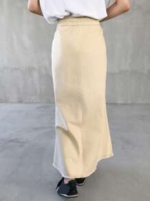 FRIFUL Women's Casual Long Denim Mermaid Skirt Jeans Skirt - Apricot - View 5