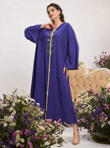 Al Najma 女士宽松长袖连帽拼接阿拉伯风格连衣裙 - 紫色 - 查看 3