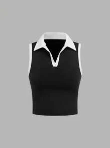 CourtClass CourtClass 运动休闲时尚瑜伽跑步健身高弹力亲肤可爱翻领女士两件套网球套装 - 黑與白 - 查看 4