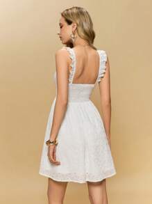 Poéselle White Dress,Embroidered Dress, Formal Dress,Wedding Dress,Lace Dress,Beach Women Dresses,Summer Women Dresses,Summer Women Outfit,Wedding Season,Sundress,Women Dresses,Women's Elegant Solid Color Lace Splicing Slip Dress,Elegant And Stylish, Suitable For Everyday, Street, Holiday, Banquet, Party, Wedding And Other Occasions To Wear