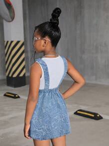 SHEIN Tween 女孩字母拼贴细节连体连衣裙（不含 T 恤）、女孩服装、返校街头服装