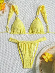 SHEIN Swim 2 pièces Maillot de bain bikini sexy avec perles en tissu spécial et bretelles dos nu. Décontracté et confortable pour les vacances à la plage, pour les vacances d'été.