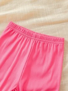 Baby Girls 2pcs Rose Red Cute Rabbit Short Sleeve Leggings Set, Snug Fit Pajamas - Hot Pink - View 4