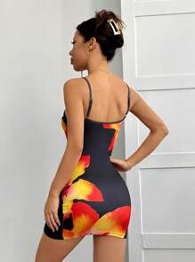 SHEIN EZwear Damen Blumen-Muster-Träger-Mode-Minikleid