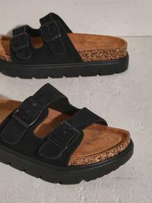 SHUZIA 畅销女式双扣厚底黑暗骑士全黑鞋床凉鞋 - 缓冲、坚固且多功能 - 黑色 - 查看 6