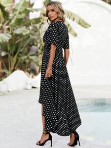 EMERY ROSE Women's Polka Dot Print Asymmetric Hem Dress - Black and White - View 2