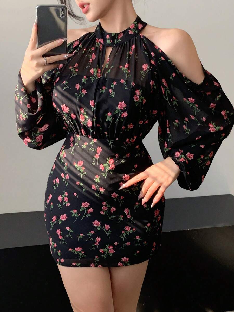 DAZY 女士返校迷你连衣裙,秋季长袖连衣裙,碎花邮轮套装 - 彩色 - 查看 1