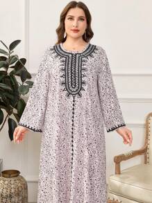 Al Najma Đầm phong cách Ả Rập in kỹ thuật số cổ tròn thanh lịch cỡ lớn cho nữ, kín đáo - Nhiều màu - Xem 5