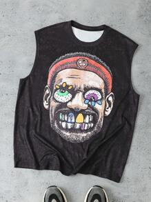 Manfinity Dauomo Men's Cartoon Character Round Neck Casual Loose Fit Tank Top - Black - View 1