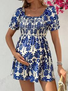 SHEIN Maternity Floral Print Romper With Short Sleeves