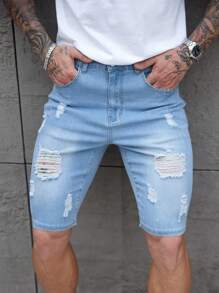 Manfinity LEGND Men's Light Blue Washed Loose Casual Denim Shorts, Urban Chill