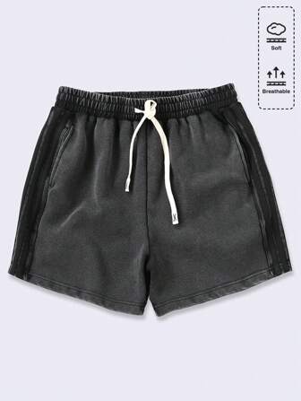 Street Life Men's Faded Washed Waist Stripe Gusset Shorts, Streetwear