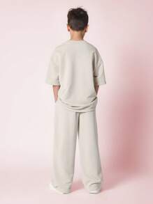 SUMWON Oversized Comfort Set Drawstring Wear Sports Training Casual Fall Winter Spring Matching Streetwear Two-Piece Outfit Athleisure Collection Vacation - Khaki - View 2