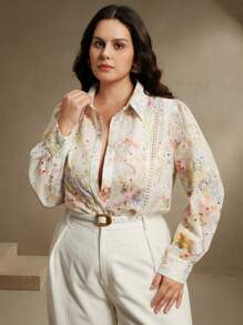 Anewsta Ladies' Large Elegant And Fashionable Embroidered Bubble Sleeve Women's Shirt, Autumn Spring Outfits