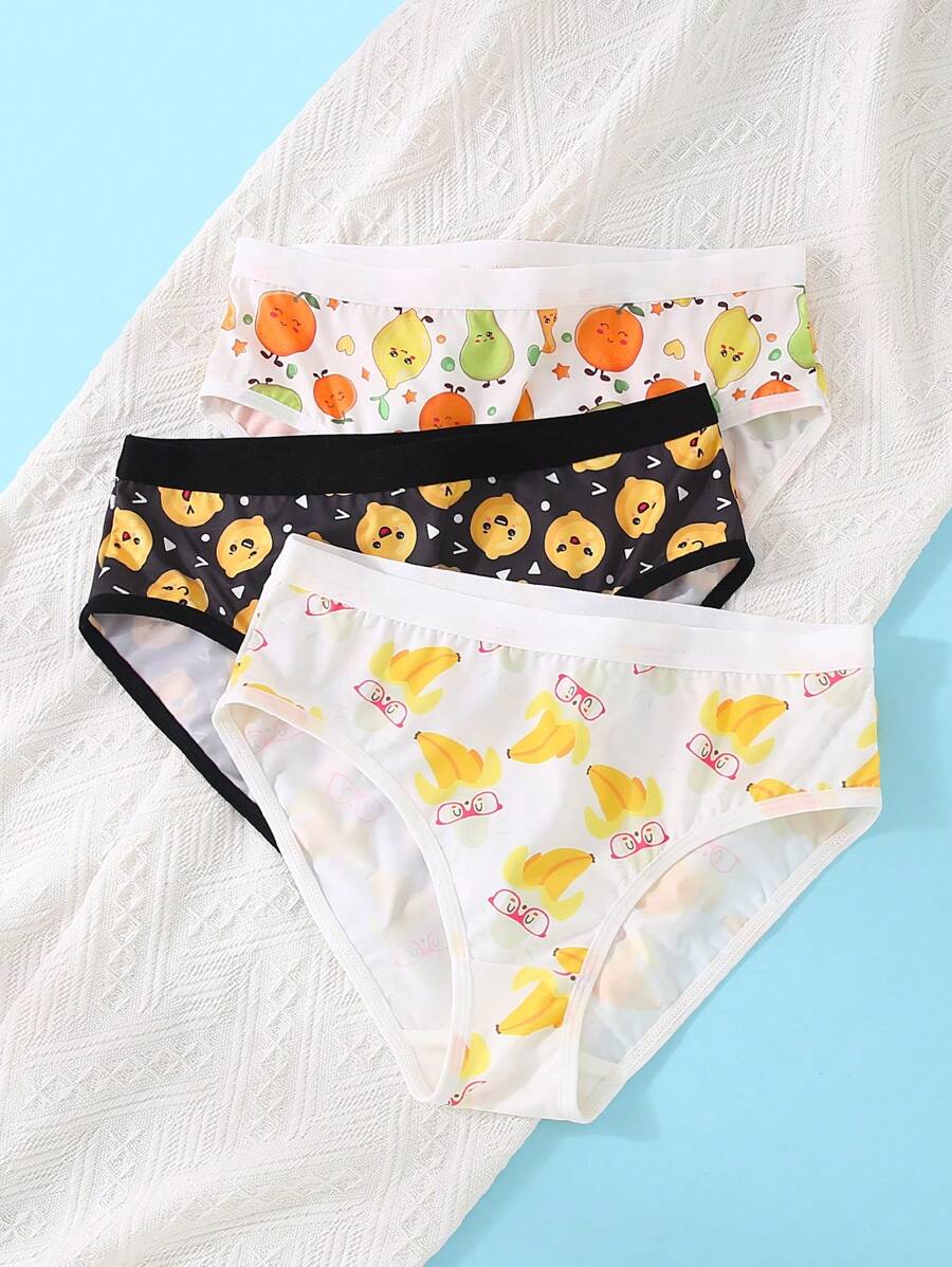 Set de 3 bragas casuales y sencillas para niñas, ropa interior cómoda, dulce y linda para adolescentes - Multicolor - Ver 1