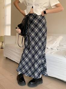 DAZY Women's Plaid Casual Loose Mid-Length Skirt