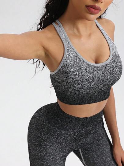 SHEIN Sports Women Gradient Glitter Sleeveless Top And Legging Sports Suit