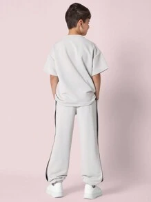 SUMWON 洛杉矶青年运动套装两件套运动服运动休闲街头装训练运动衫慢跑裤套装现代都市风格运动服 - 灰色 - 查看 2