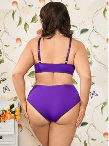 2pcs Set Plus Size Wireless Mesh Patchwork Lingerie Bra & Panty Set - Multicolor - View 2