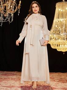 Modelyn 大码女式优雅奢华高腰喇叭裙 - 杏色 - 查看 4