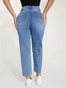 SHEIN Tall Jeans de tiro alto estilo novio desgastados para mujer, ajuste holgado y lavado vintage Y2K