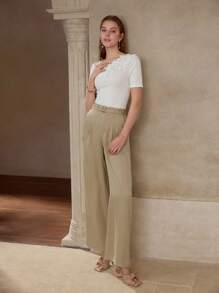 MOTF PREMIUM PRESS CREASE BELTED SUIT PANTS - Khaki - View 6