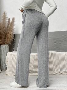 SHEIN High Waist Ruched Side Bow Maternity Pants With Adjustable Waistline - Light Grey - View 2