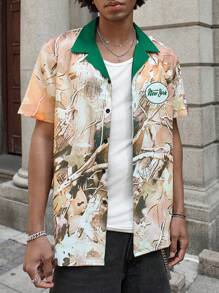 Manfinity EMRG Men's Tree Branch Print Short Sleeve Casual Loose Shirt - Multicolor - View 1