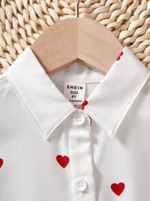 SHEIN Leap Crew Young Girl Casual Streetwear Fashion Woven Heart Print Long Sleeve Blouse - White - View 6