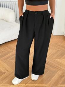 SHEIN EZwear Plus Size Women's Black Straight Leg Casual Pants