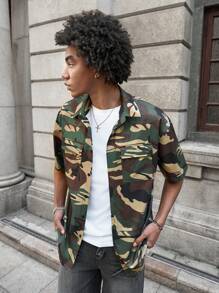 PAVTROS Men's Casual Camouflage Print Short Sleeve Shirt - Multicolor - View 5