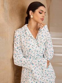 Graceveil 2pcs Women Floral Print Flare Sleeve Top And Long Fishtail Skirt Set