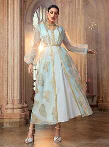 Al Najma Women's Elegant Butterfly Pattern Turkish & Arabic Traditional Long Dress
