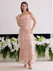 MOTF Soiréza OFF SHOULDER LAYERED HEM DRESS - Dusty Pink - View 4