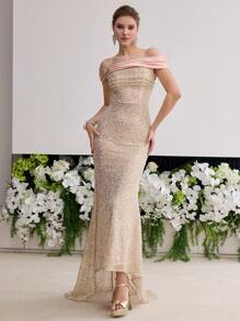 MOTF PREMIUM SEQUIN DETAIL RUCHED FORMAL & EVENING DRESSES