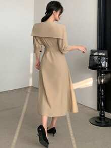 DAZY 女士长款风衣风格收腰中长连衣裙 - 卡其色 - 查看 3