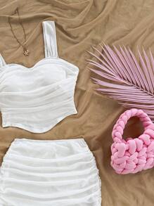 Soleia 2pcs/Set Sexy Sweetheart Neck Sleeveless Crop Top And Skirt, Date & Valentine's Day Outfit